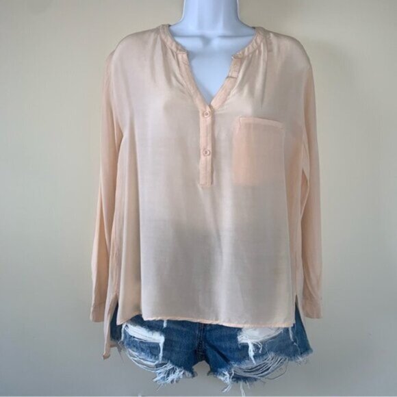 Anthropologie Lush Women’s Button Blouse Top 3/4 Length Sleeve Peach Pink Small - Picture 10 of 16